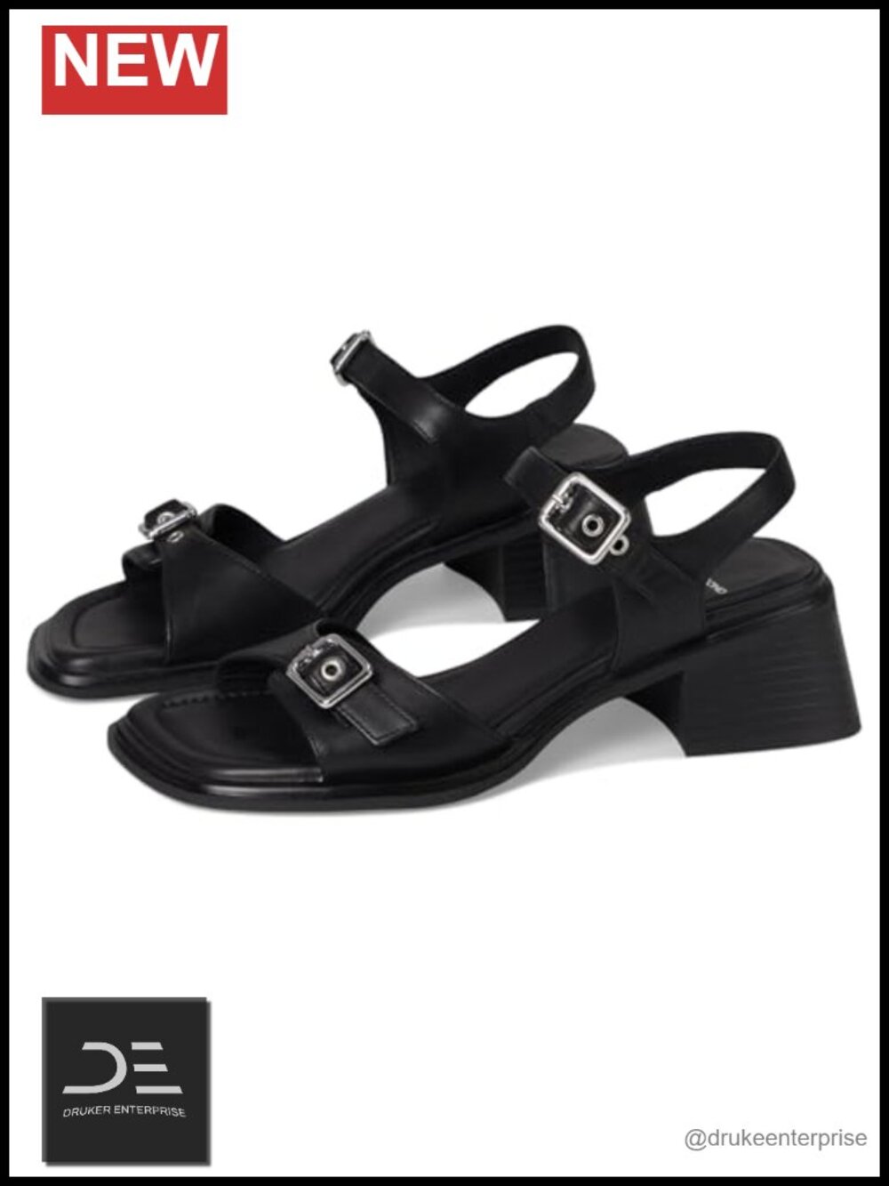 Women's Leather Block Heel Sandals Square Toe Adjustable Straps